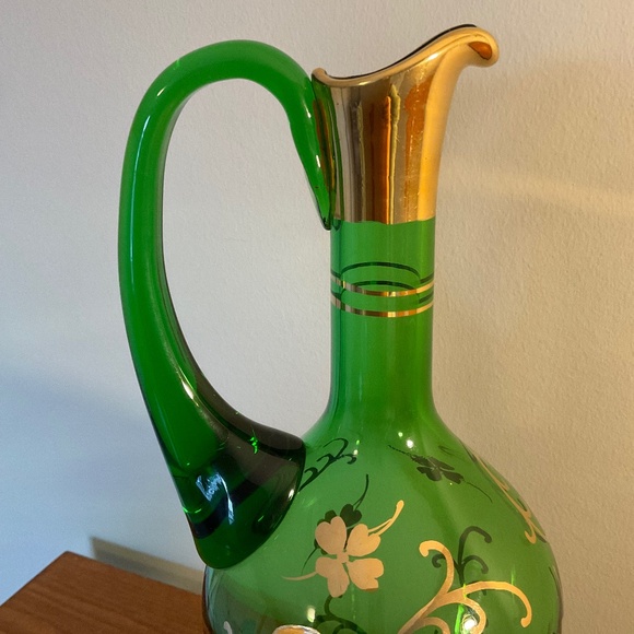 Vintage Bohemia Glass Green and Gold Four-leaf Clover Decanter - Czechoslovakia - Picture 6 of 16